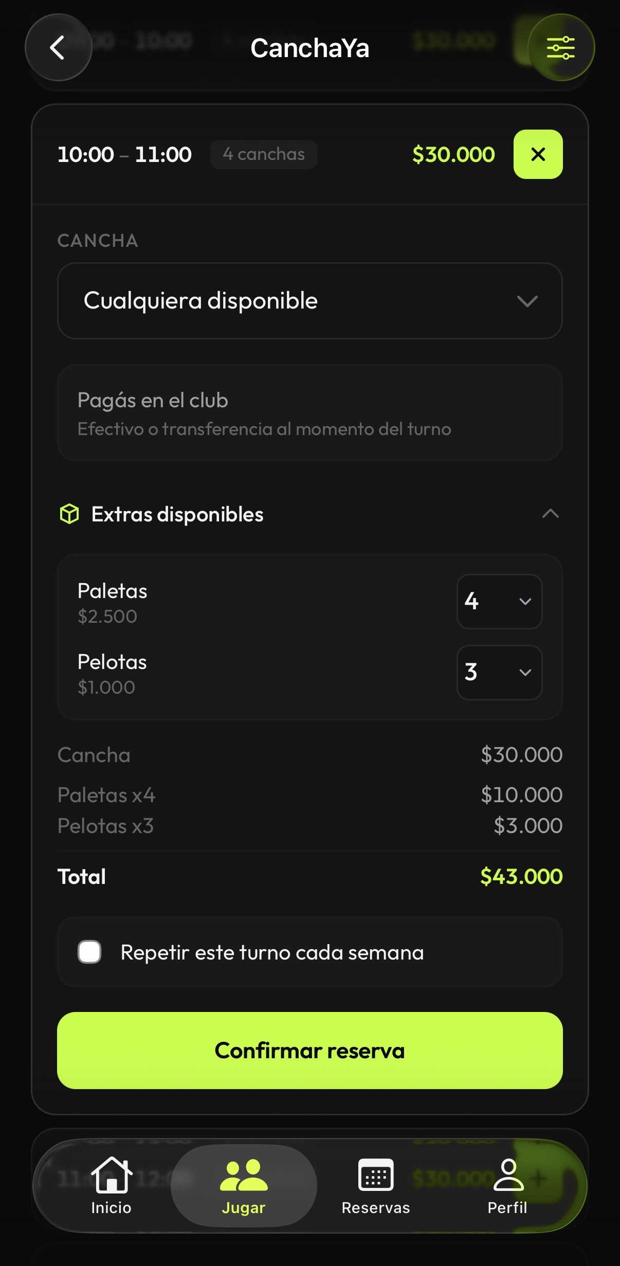 Reservar cancha